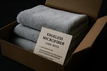 Delivery kit with edgeless microfibers and care note