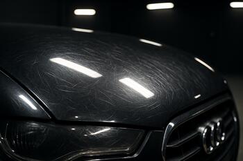 Before correction with visible micro-swirls and dull reflections