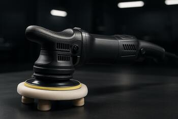 Low-vibration dual-action polisher mounted with soft feet