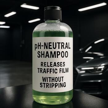 pH-neutral shampoo that releases traffic film without stripping