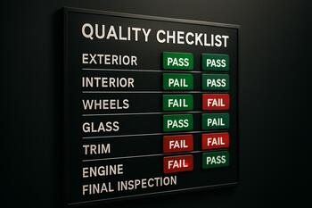 Quality checklist wall with magnetic status tags