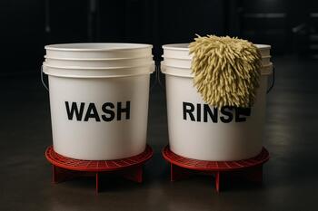 Two bucket method with grit guards for safe contact wash