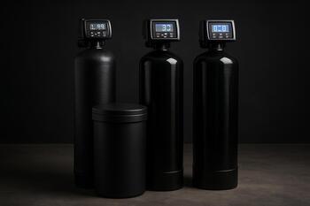 Water filtration tanks and softener stack for studio loop